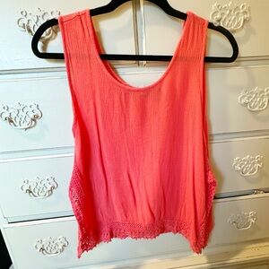 Sleeveless Crochet-Hem Tank Top in Coral Pink
